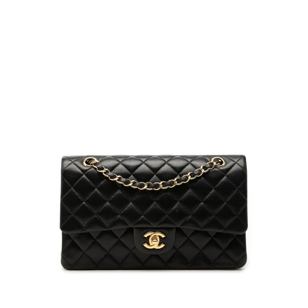 Chanel Coco Mark Double Flap Matelassé 25 Chain Shoulder Bag, Black Lambskin,...